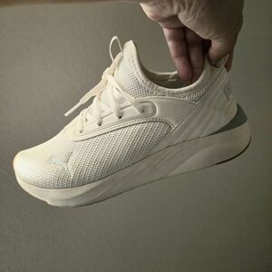 Puma Cream Sneakers with Knit Upper and Cushioned Midsole